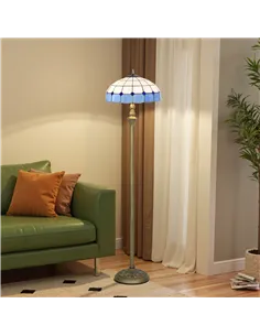 HOMCOM Tiffany-Style Floor Lamp with Handcrafted Stained Glass Shade, 152cm Tall Vintage Standing Lamp with Foot Switch and Dual 2