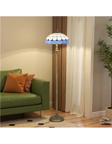 HOMCOM Tiffany-Style Floor Lamp with Handcrafted Stained Glass Shade, 152cm Tall Vintage Standing Lamp with Foot Switch and Dual