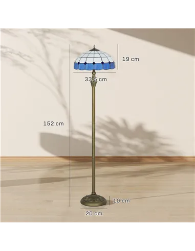 HOMCOM Tiffany-Style Floor Lamp with Handcrafted Stained Glass Shade, 152cm Tall Vintage Standing Lamp with Foot Switch and Dual