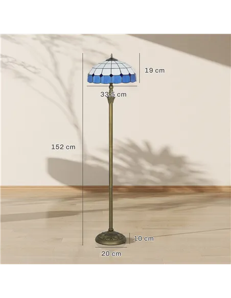 HOMCOM Tiffany-Style Floor Lamp with Handcrafted Stained Glass Shade, 152cm Tall Vintage Standing Lamp with Foot Switch and Dual