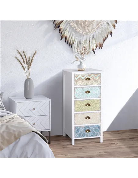 HOMCOM Chest of 5 Drawers Bedside Cabinet Side Storage Chest Entryway Living Room Bedroom Furniture Organizer Unit