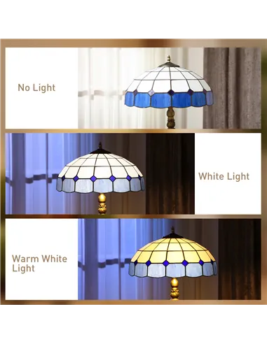 HOMCOM Tiffany-Style Floor Lamp with Handcrafted Stained Glass Shade, 152cm Tall Vintage Standing Lamp with Foot Switch and Dual