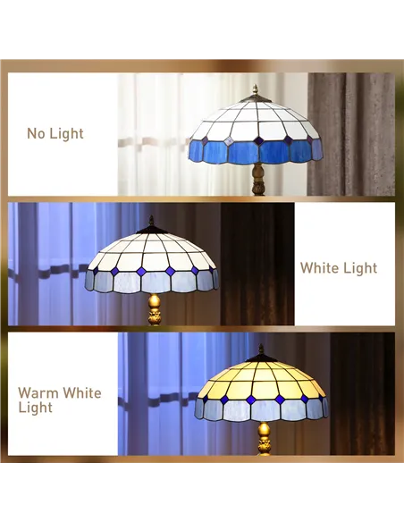 HOMCOM Tiffany-Style Floor Lamp with Handcrafted Stained Glass Shade, 152cm Tall Vintage Standing Lamp with Foot Switch and Dual