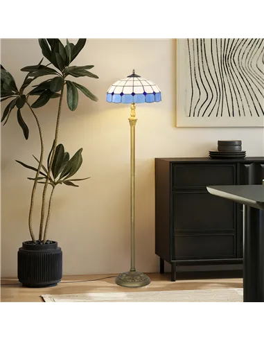 HOMCOM Tiffany-Style Floor Lamp with Handcrafted Stained Glass Shade, 152cm Tall Vintage Standing Lamp with Foot Switch and Dual