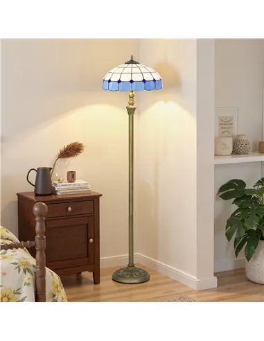 HOMCOM Tiffany-Style Floor Lamp with Handcrafted Stained Glass Shade, 152cm Tall Vintage Standing Lamp with Foot Switch and Dual