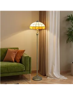 HOMCOM Tiffany-Style Floor Lamp with Handcrafted Stained Glass Shade, 152cm Tall Vintage Standing Lamp with Foot Switch and Dual 2