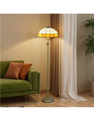 HOMCOM Tiffany-Style Floor Lamp with Handcrafted Stained Glass Shade, 152cm Tall Vintage Standing Lamp with Foot Switch and Dual