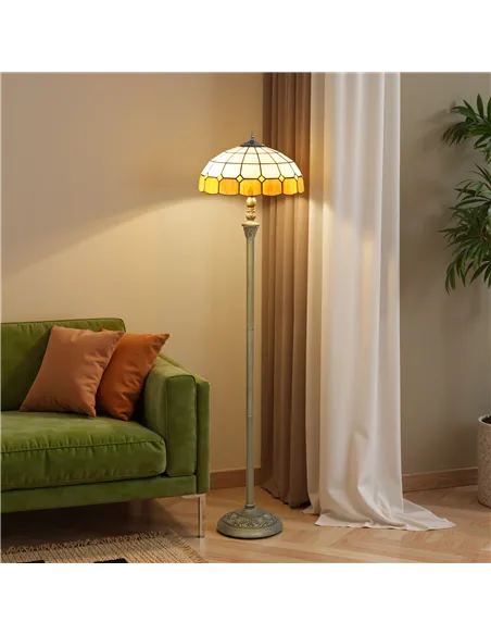 HOMCOM Tiffany-Style Floor Lamp with Handcrafted Stained Glass Shade, 152cm Tall Vintage Standing Lamp with Foot Switch and Dual