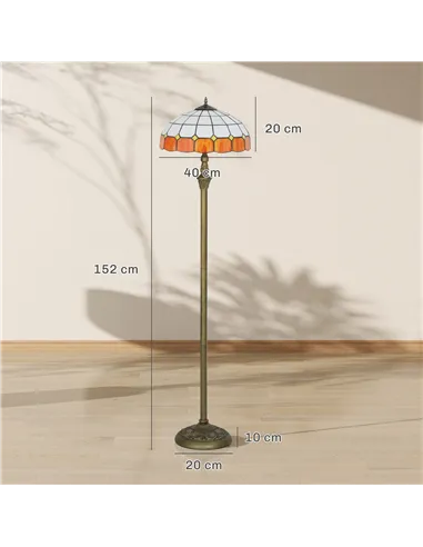 HOMCOM Tiffany-Style Floor Lamp with Handcrafted Stained Glass Shade, 152cm Tall Vintage Standing Lamp with Foot Switch and Dual