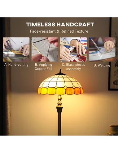 HOMCOM Tiffany-Style Floor Lamp with Handcrafted Stained Glass Shade, 152cm Tall Vintage Standing Lamp with Foot Switch and Dual