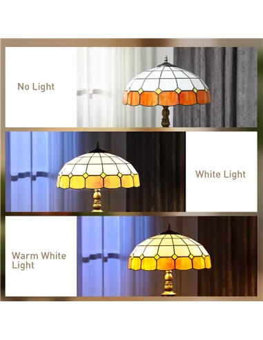 HOMCOM Tiffany-Style Floor Lamp with Handcrafted Stained Glass Shade, 152cm Tall Vintage Standing Lamp with Foot Switch and Dual