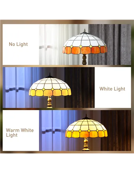 HOMCOM Tiffany-Style Floor Lamp with Handcrafted Stained Glass Shade, 152cm Tall Vintage Standing Lamp with Foot Switch and Dual