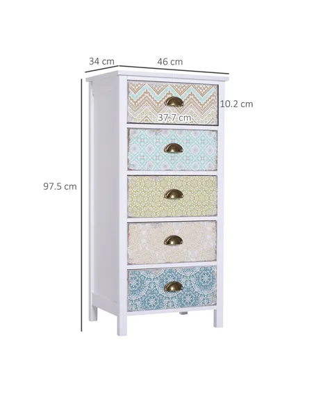 HOMCOM Chest of 5 Drawers Bedside Cabinet Side Storage Chest Entryway Living Room Bedroom Furniture Organizer Unit