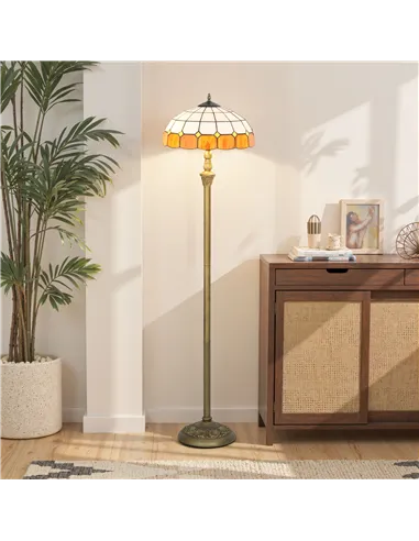 HOMCOM Tiffany-Style Floor Lamp with Handcrafted Stained Glass Shade, 152cm Tall Vintage Standing Lamp with Foot Switch and Dual