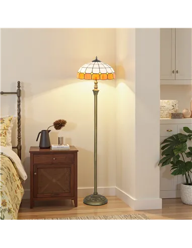 HOMCOM Tiffany-Style Floor Lamp with Handcrafted Stained Glass Shade, 152cm Tall Vintage Standing Lamp with Foot Switch and Dual