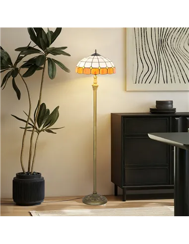 HOMCOM Tiffany-Style Floor Lamp with Handcrafted Stained Glass Shade, 152cm Tall Vintage Standing Lamp with Foot Switch and Dual