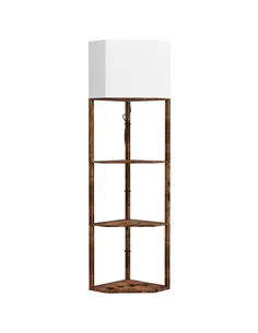 HOMCOM Corner Floor Light, with Shelves - Wood-Effect