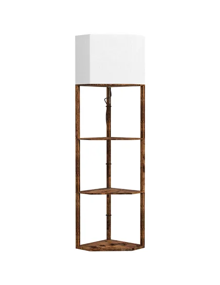 HOMCOM Corner Floor Light, with Shelves - Wood-Effect