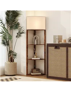 HOMCOM Corner Floor Light, with Shelves - Wood-Effect 2