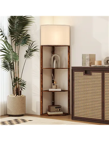 HOMCOM Corner Floor Light, with Shelves - Wood-Effect