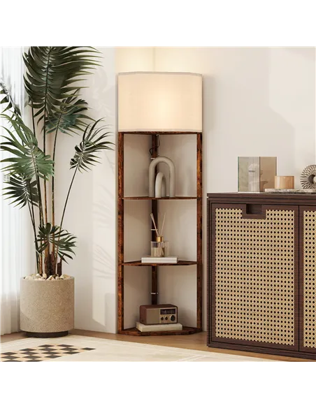 HOMCOM Corner Floor Light, with Shelves - Wood-Effect