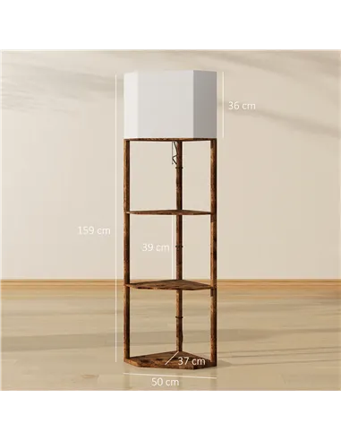 HOMCOM Corner Floor Light, with Shelves - Wood-Effect