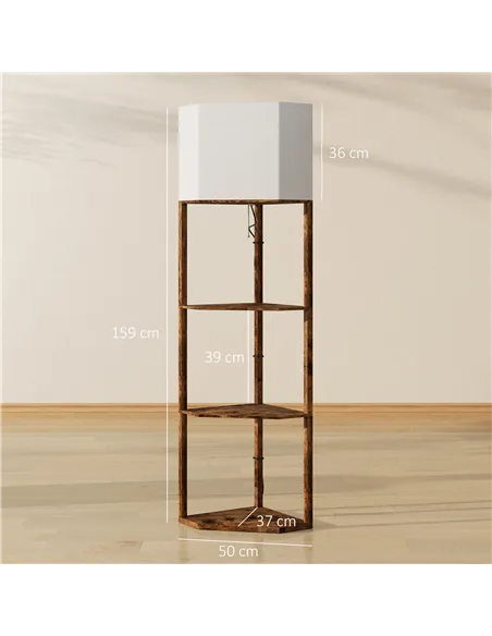 HOMCOM Corner Floor Light, with Shelves - Wood-Effect