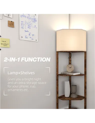 HOMCOM Corner Floor Light, with Shelves - Wood-Effect