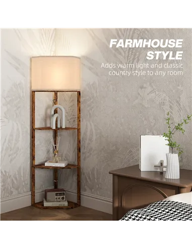 HOMCOM Corner Floor Light, with Shelves - Wood-Effect