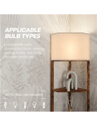 HOMCOM Corner Floor Light, with Shelves - Wood-Effect