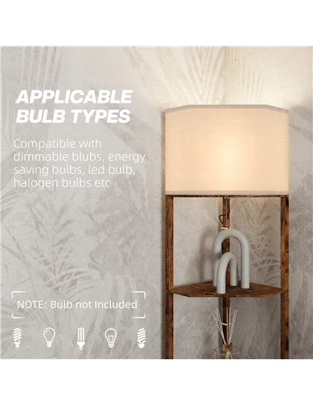 HOMCOM Corner Floor Light, with Shelves - Wood-Effect