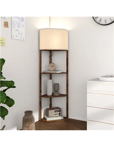 HOMCOM Corner Floor Light, with Shelves - Wood-Effect