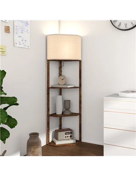 HOMCOM Corner Floor Light, with Shelves - Wood-Effect