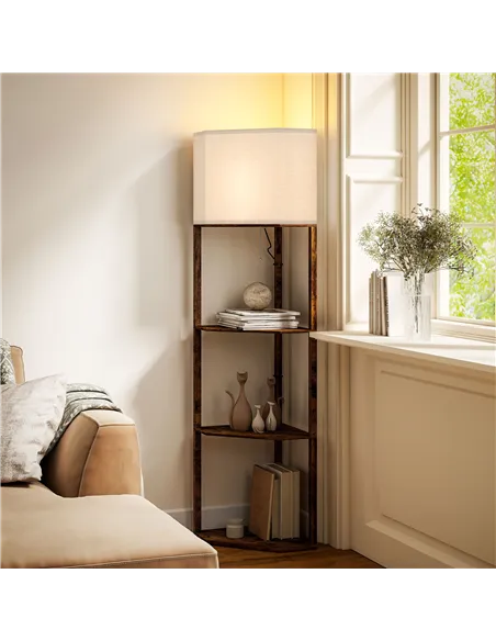 HOMCOM Corner Floor Light, with Shelves - Wood-Effect