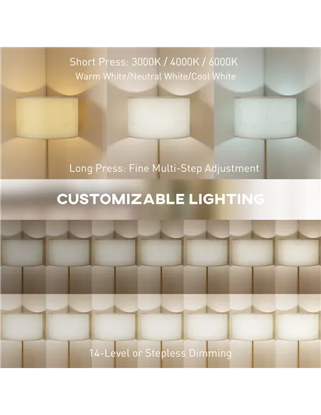 HOMCOM Floor Lamp with Remote, Height Adjustable Standing Lamp with Linen Shade, Dimmable with 3000K-6000K Adjustable Colour Tem