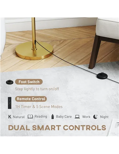 HOMCOM Floor Lamp with Remote, Height Adjustable Standing Lamp with Linen Shade, Dimmable with 3000K-6000K Adjustable Colour Tem