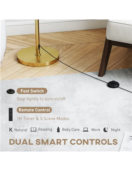 HOMCOM Floor Lamp with Remote, Height Adjustable Standing Lamp with Linen Shade, Dimmable with 3000K-6000K Adjustable Colour Tem