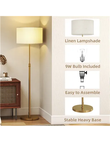 HOMCOM Floor Lamp with Remote, Height Adjustable Standing Lamp with Linen Shade, Dimmable with 3000K-6000K Adjustable Colour Tem