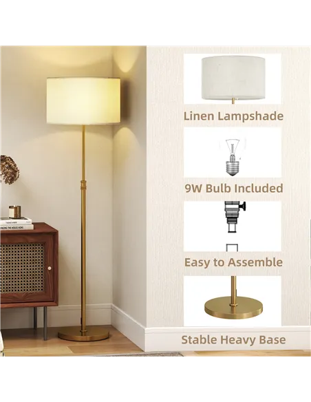 HOMCOM Floor Lamp with Remote, Height Adjustable Standing Lamp with Linen Shade, Dimmable with 3000K-6000K Adjustable Colour Tem