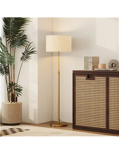 HOMCOM Floor Lamp with Remote, Height Adjustable Standing Lamp with Linen Shade, Dimmable with 3000K-6000K Adjustable Colour Tem