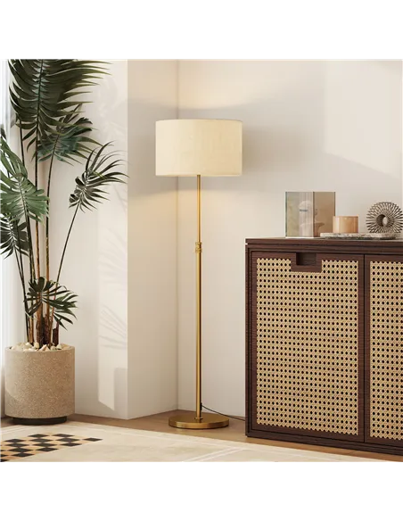 HOMCOM Floor Lamp with Remote, Height Adjustable Standing Lamp with Linen Shade, Dimmable with 3000K-6000K Adjustable Colour Tem