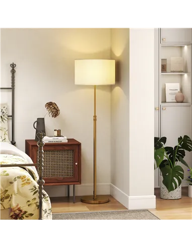 HOMCOM Floor Lamp with Remote, Height Adjustable Standing Lamp with Linen Shade, Dimmable with 3000K-6000K Adjustable Colour Tem