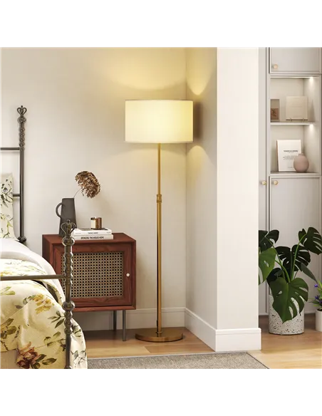 HOMCOM Floor Lamp with Remote, Height Adjustable Standing Lamp with Linen Shade, Dimmable with 3000K-6000K Adjustable Colour Tem