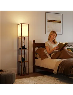 HOMCOM Floor Lamp with Shelves, 4 Layer Standing Lamp with USB Ports, 3 Colour Temperature, Rustic Brown 2