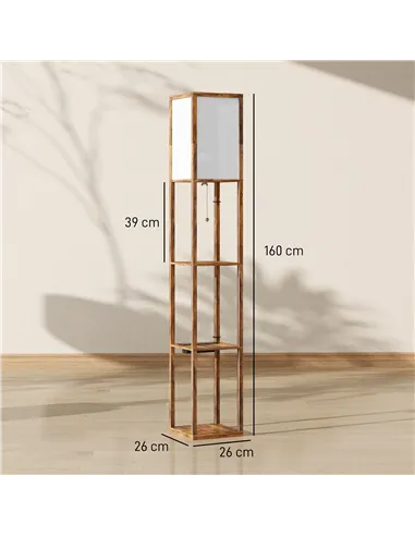 HOMCOM Floor Lamp with Shelves, 4 Layer Standing Lamp with USB Ports, 3 Colour Temperature, Rustic Brown