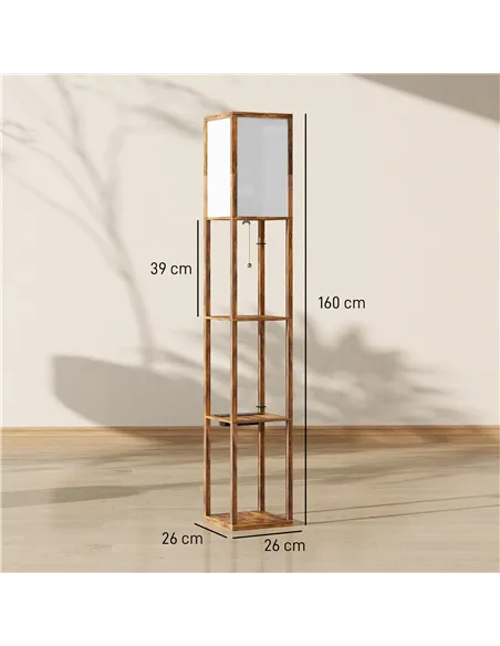HOMCOM Floor Lamp with Shelves, 4 Layer Standing Lamp with USB Ports, 3 Colour Temperature, Rustic Brown