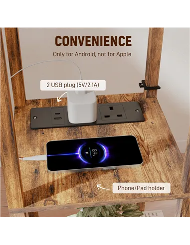 HOMCOM Floor Lamp with Shelves, 4 Layer Standing Lamp with USB Ports, 3 Colour Temperature, Rustic Brown