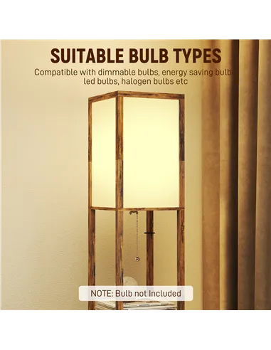 HOMCOM Floor Lamp with Shelves, 4 Layer Standing Lamp with USB Ports, 3 Colour Temperature, Rustic Brown