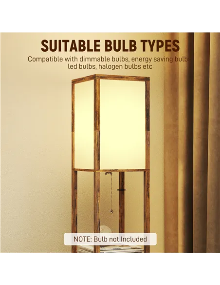 HOMCOM Floor Lamp with Shelves, 4 Layer Standing Lamp with USB Ports, 3 Colour Temperature, Rustic Brown