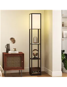 HOMCOM Floor Lamp with Shelves, 3 Layer Column Modern Standing Lamp for Living Room, Bedroom, Office, Bulb not Included, Black 2